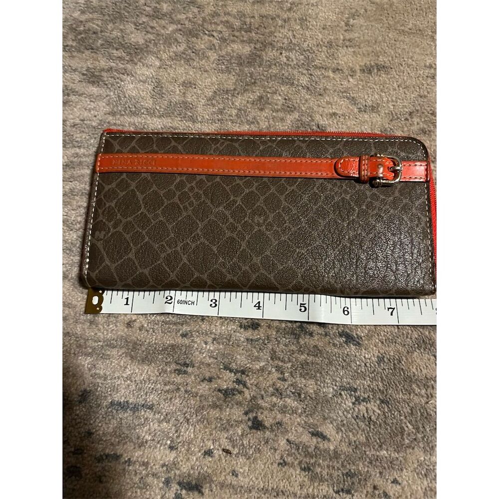 Nina Ricci Unisex Trifold Wallet Brown/Orange Leather PVC Folding Zipper